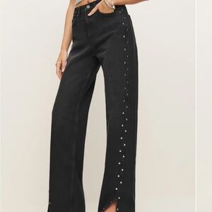 Reformation Black Straight Leg Jeans with Silver Studs